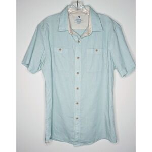 KUHL Mens Light Green Short Sleeve Button Up Shirt Born in The Mountains medium